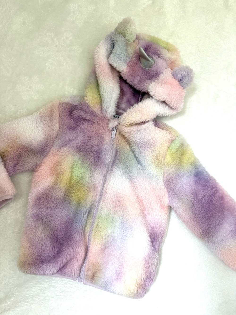Old Navy Pastel Tie-Dye Faux Fur Hoodie - Purple Pink Cream
